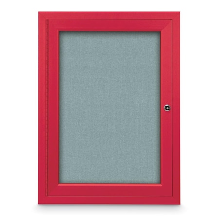 Slim Enclosed Corkboard, 11x13-1/2, Satin Alum Frame/Ultramarine